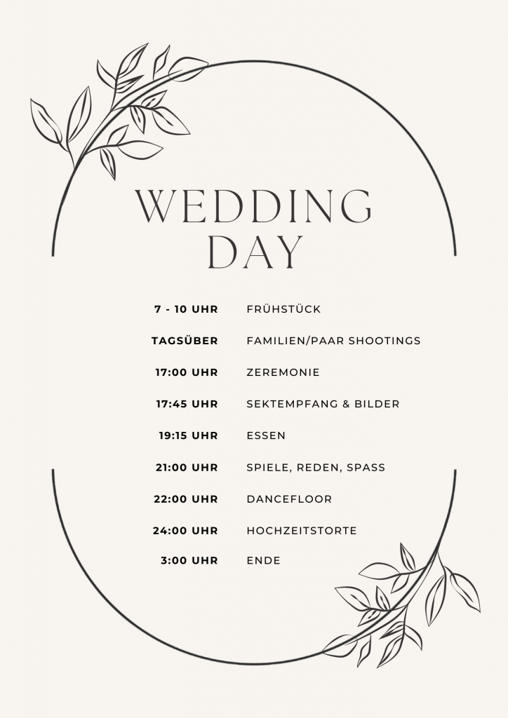 Tagesablauf Hochzeit